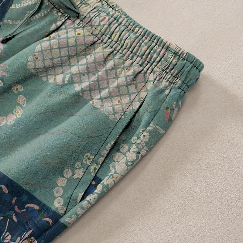 Buddha Stones Cotton Boho Patchwork Floral Pattern Men's Tapered Pants With Pockets - image 2