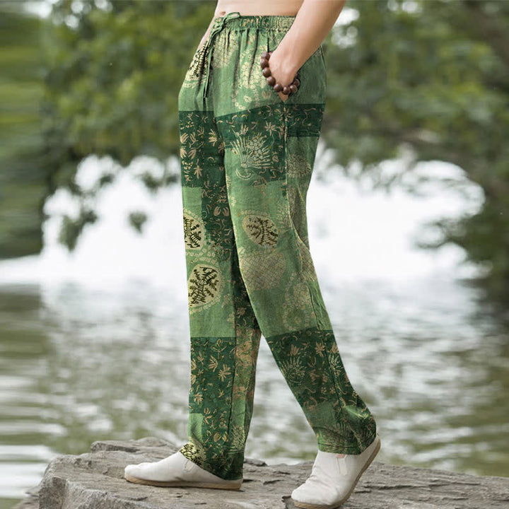 Buddha Stones Cotton Boho Patchwork Floral Pattern Men's Tapered Pants With Pockets - image 5