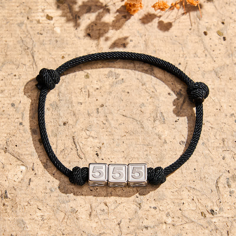 Buddha Stones Titanium Steel 000-999 Angel Numbers Adjustable Black String Faith Bracelet - Black Rope(Wrist Circumference: 15-23cm) - 555 - image 17