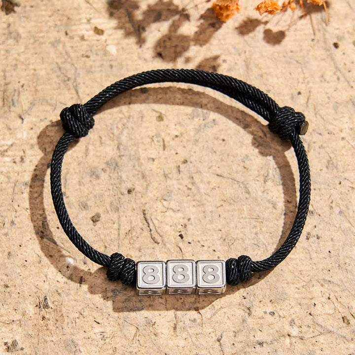 Buddha Stones Titanium Steel 000-999 Angel Numbers Adjustable Black String Faith Bracelet - Black Rope(Wrist Circumference: 15-23cm) - 888 - image 25