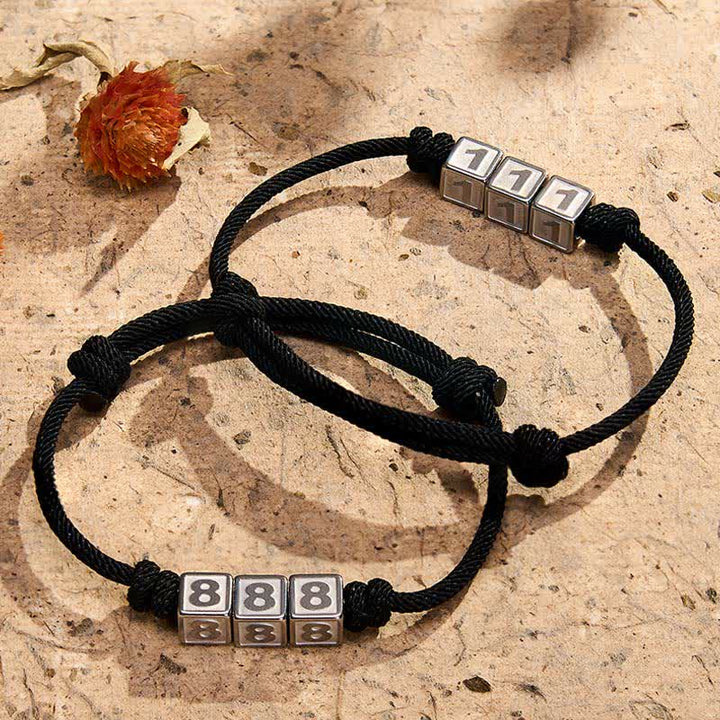 Buddha Stones Titanium Steel 000-999 Angel Numbers Adjustable Black String Faith Bracelet - image 0