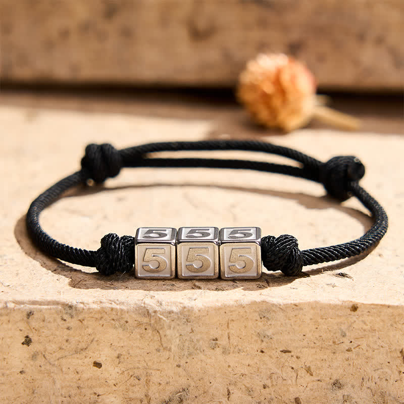 Buddha Stones Titanium Steel 000-999 Angel Numbers Adjustable Black String Faith Bracelet - image 19