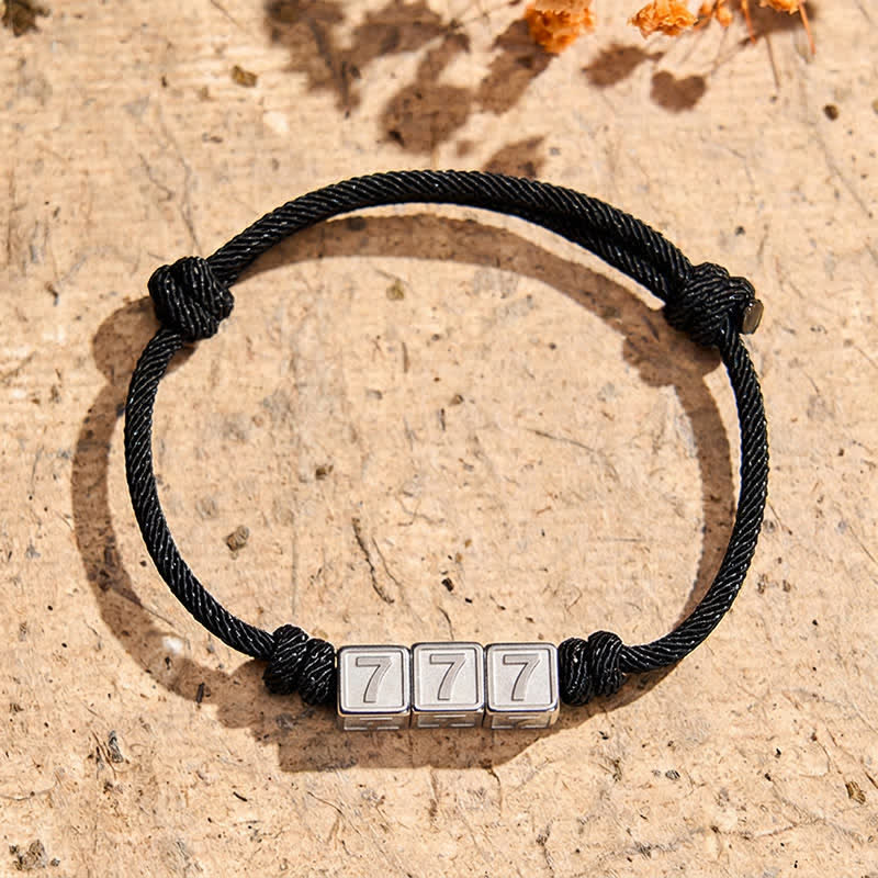 Buddha Stones Titanium Steel 000-999 Angel Numbers Adjustable Black String Faith Bracelet - Black Rope(Wrist Circumference: 15-23cm) - 777 - image 23