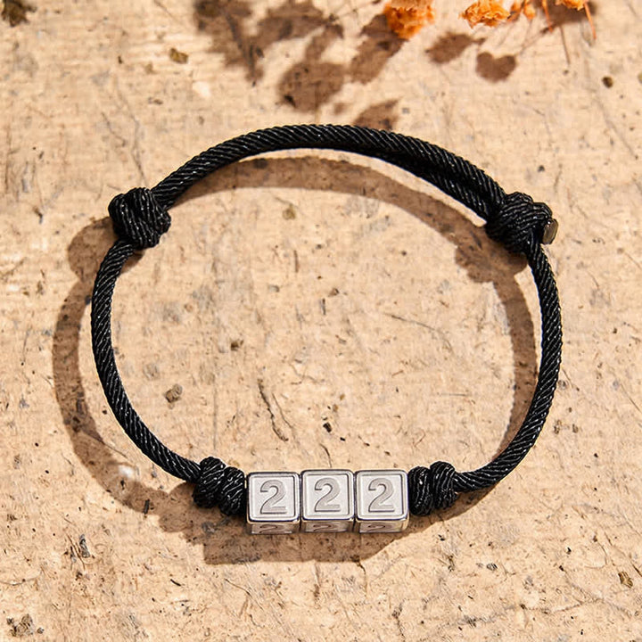 Buddha Stones Titanium Steel 000-999 Angel Numbers Adjustable Black String Faith Bracelet - Black Rope(Wrist Circumference: 15-23cm) - 222 - image 9