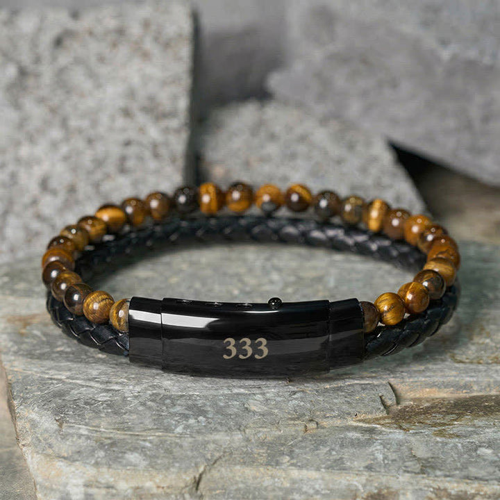 Buddha Stones Tiger Eye Angel Numbers Double Wrap Leather Faith Bracelet - Tiger Eye(Wrist Circumference: 18-19cm) - 333 - image 15