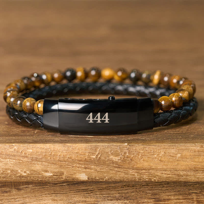Buddha Stones Tiger Eye Angel Numbers Double Wrap Leather Faith Bracelet - image 21