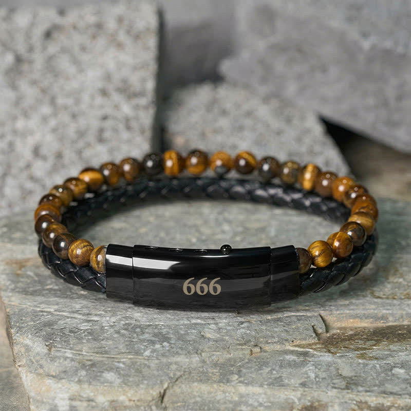 Buddha Stones Tiger Eye Angel Numbers Double Wrap Leather Faith Bracelet - Tiger Eye(Wrist Circumference: 18-19cm) - 666 - image 27