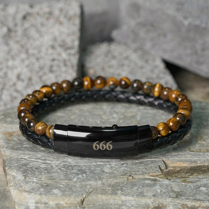 Buddha Stones Tiger Eye Angel Numbers Double Wrap Leather Faith Bracelet - Tiger Eye(Wrist Circumference: 18-19cm) - 666 - image 27