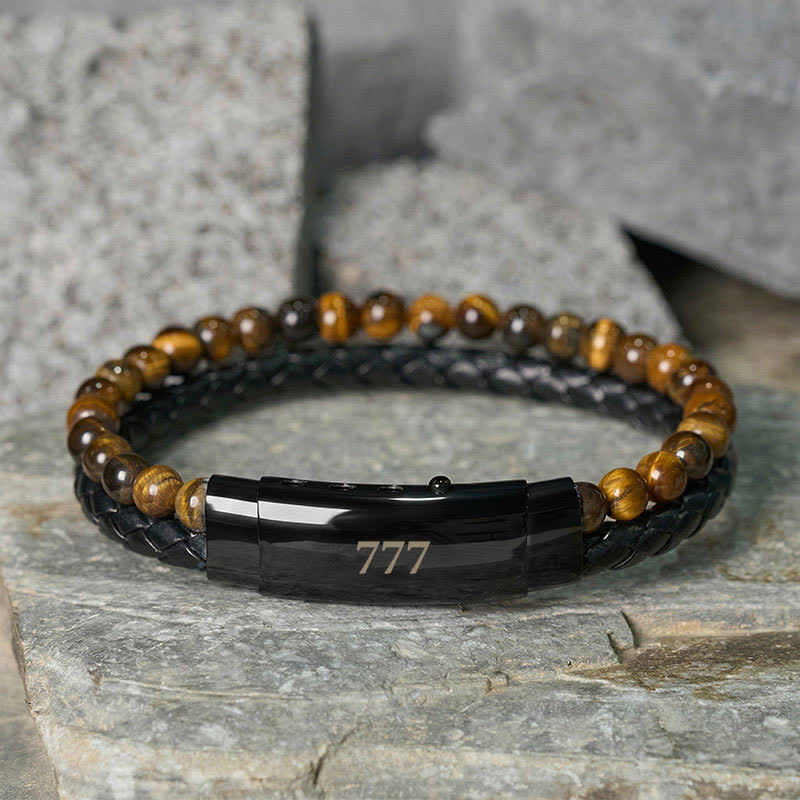 Buddha Stones Tiger Eye Angel Numbers Double Wrap Leather Faith Bracelet - Tiger Eye(Wrist Circumference: 18-19cm) - 777 - image 31