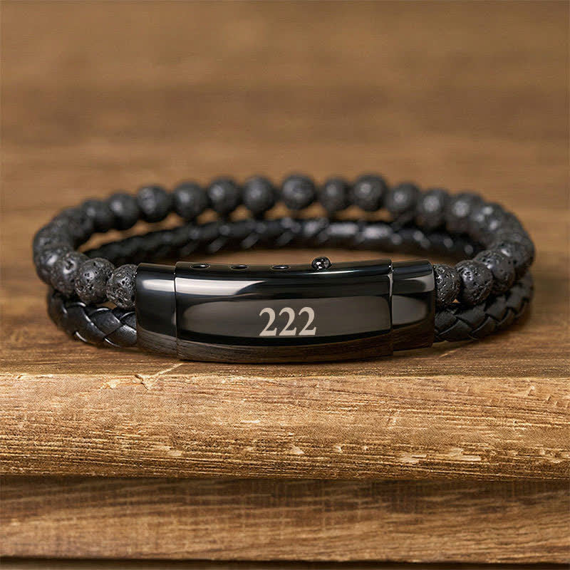 Buddha Stones Lava Rock Angel Numbers Double Wrap Leather Faith Bracelet - Lava Rock(Wrist Circumference: 18-19cm) - 222 - image 15