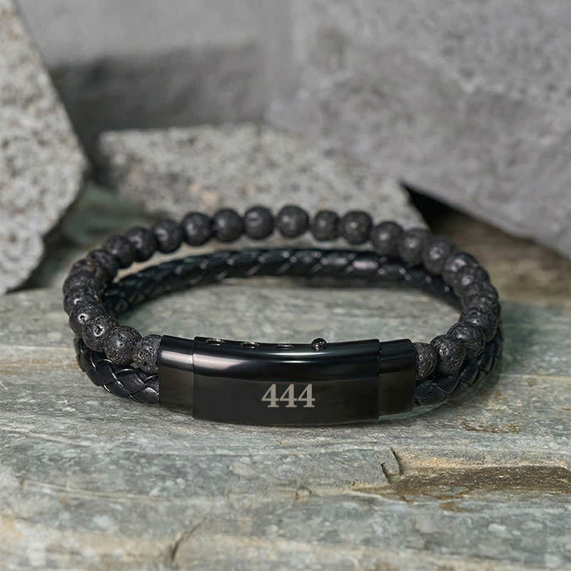 Buddha Stones Lava Rock Angel Numbers Double Wrap Leather Faith Bracelet - image 24