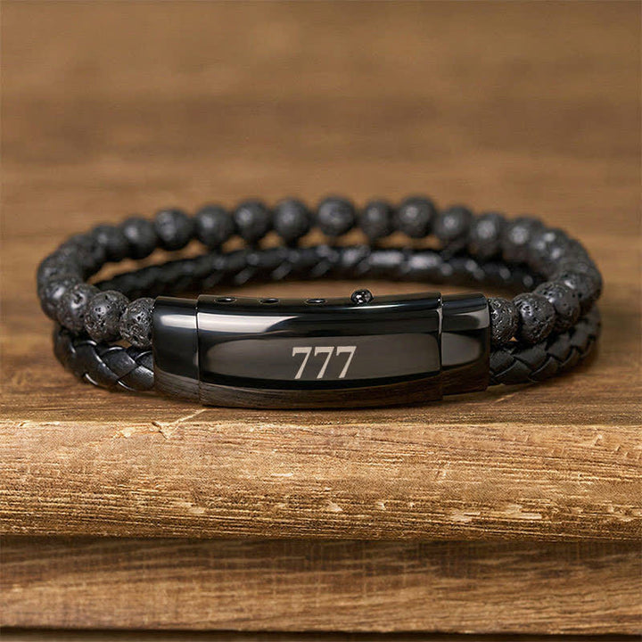 Buddha Stones Lava Rock Angel Numbers Double Wrap Leather Faith Bracelet - Lava Rock(Wrist Circumference: 18-19cm) - 777 - image 35