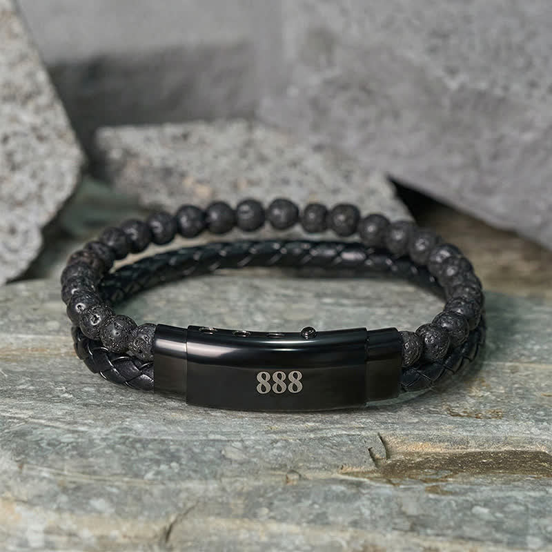 Buddha Stones Lava Rock Angel Numbers Double Wrap Leather Faith Bracelet - image 1