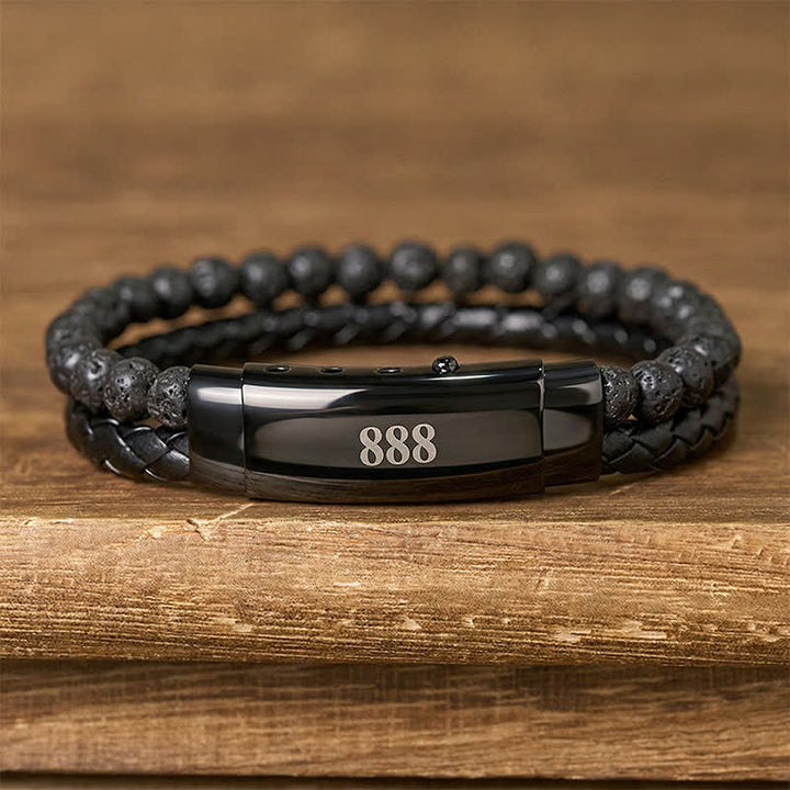 Buddha Stones Lava Rock Angel Numbers Double Wrap Leather Faith Bracelet - Lava Rock(Wrist Circumference: 18-19cm) - 888 - image 0