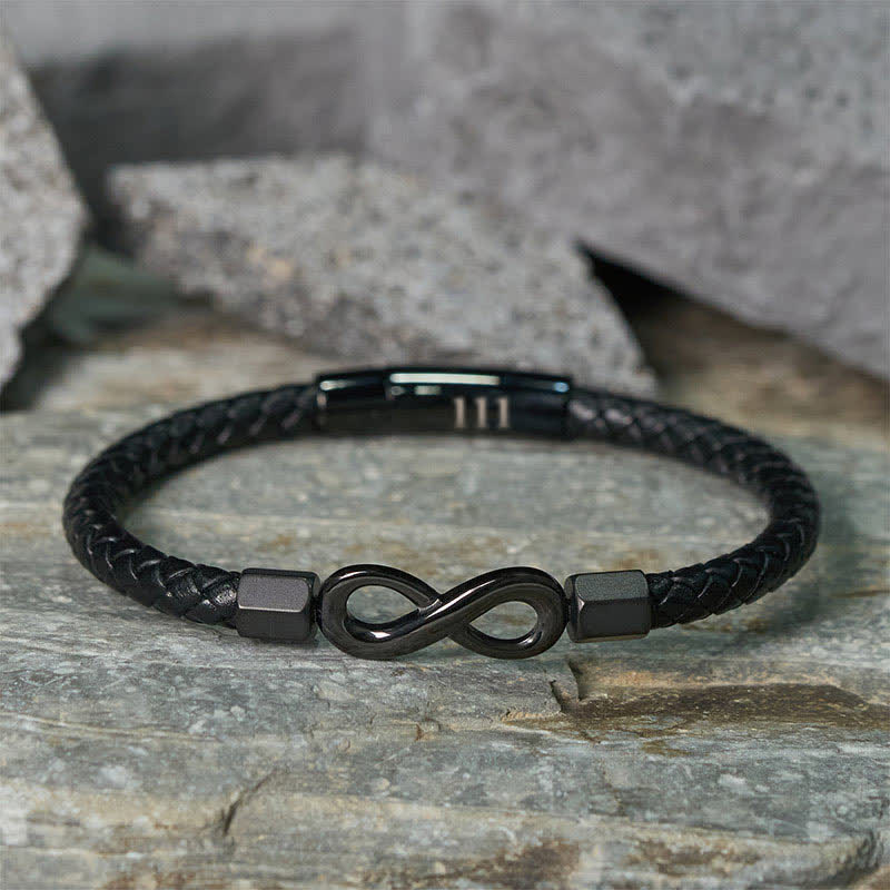 Buddha Stones Angel Numbers Infinity Symbol Leather Faith Bracelet - image 1