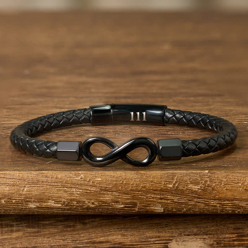 Buddha Stones Angel Numbers Infinity Symbol Leather Faith Bracelet - 111(Wrist Circumference: 18-19cm) - image 0
