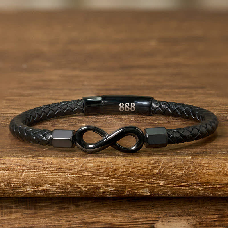 Buddha Stones Angel Numbers Infinity Symbol Leather Faith Bracelet - 888(Wrist Circumference: 18-19cm) - image 30