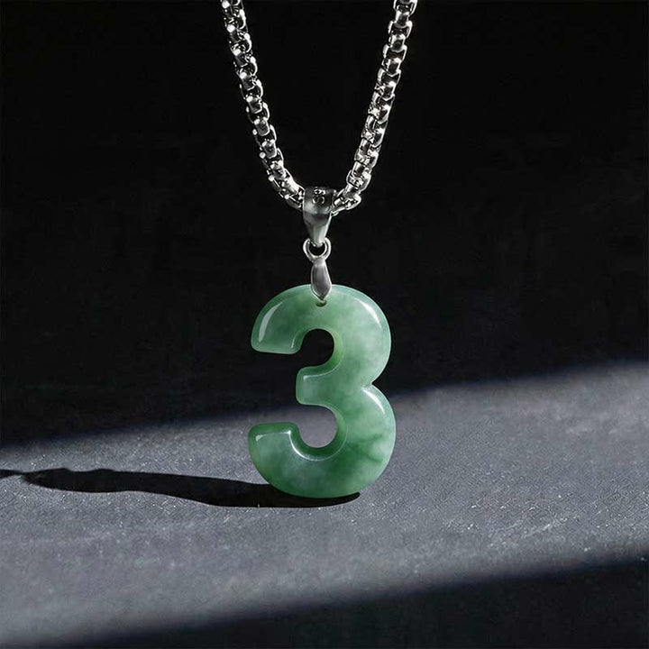 Buddha Stones Natural 0-9 Angel Numbers Jade Titanium Steel Chain Prosperity Necklace Pendant - 3 - image 14