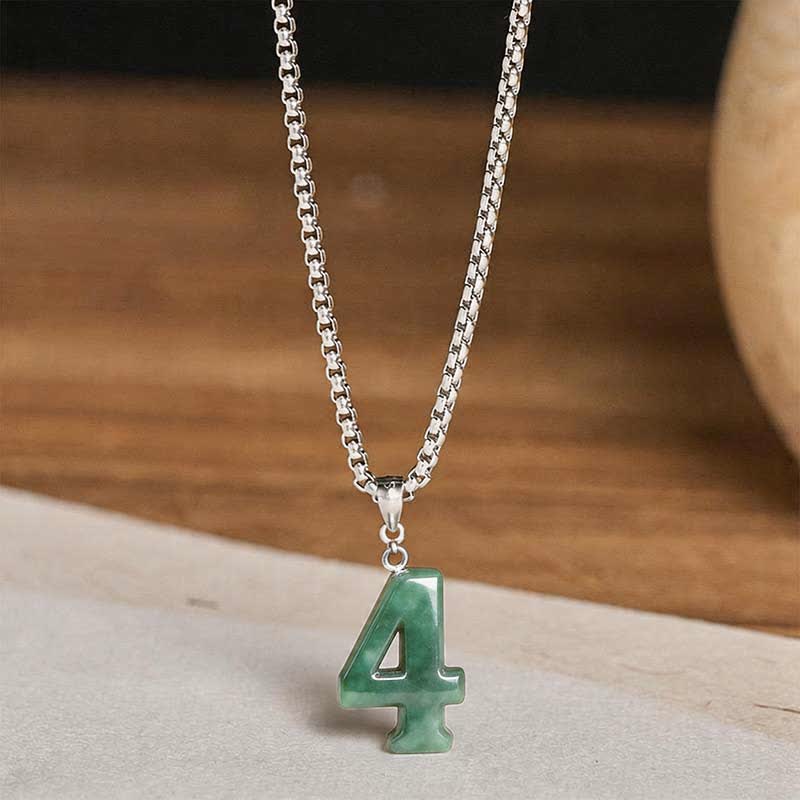 Buddha Stones Natural 0-9 Angel Numbers Jade Titanium Steel Chain Prosperity Necklace Pendant - image 19