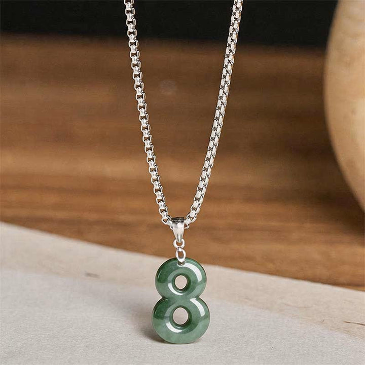Buddha Stones Natural 0-9 Angel Numbers Jade Titanium Steel Chain Prosperity Necklace Pendant - image 35