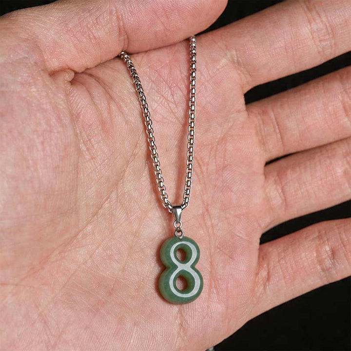 Buddha Stones Natural 0-9 Angel Numbers Jade Titanium Steel Chain Prosperity Necklace Pendant - image 37