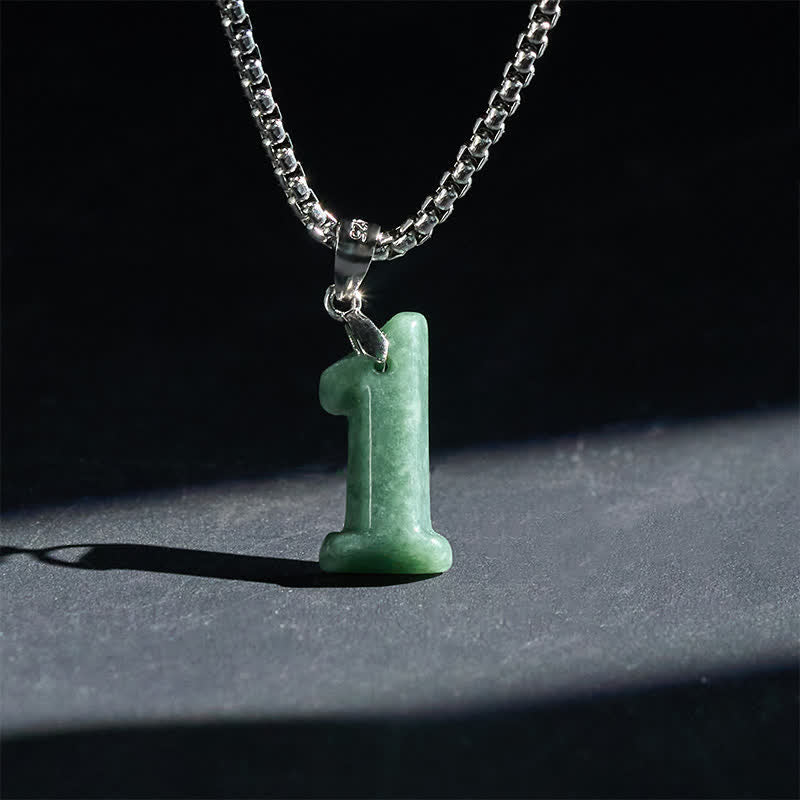 Buddha Stones Natural 0-9 Angel Numbers Jade Titanium Steel Chain Prosperity Necklace Pendant - 1 - image 1