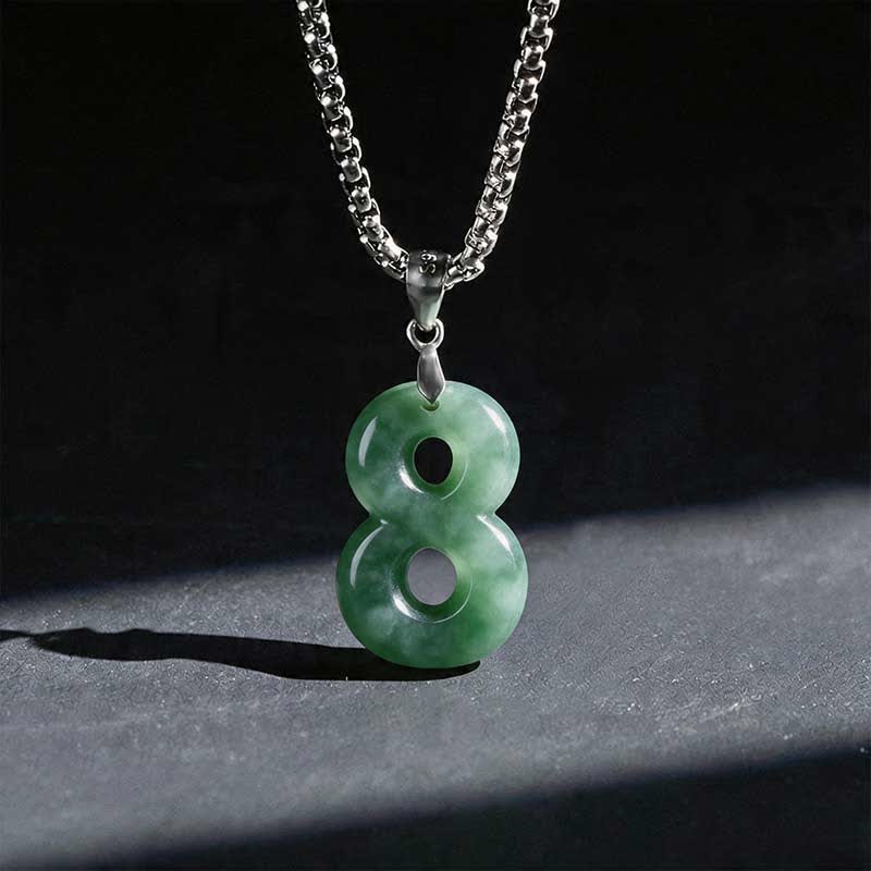 Buddha Stones Natural 0-9 Angel Numbers Jade Titanium Steel Chain Prosperity Necklace Pendant - 8 - image 34
