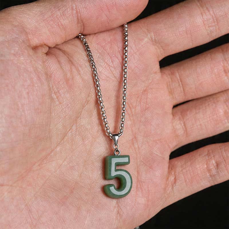 Buddha Stones Natural 0-9 Angel Numbers Jade Titanium Steel Chain Prosperity Necklace Pendant - image 25