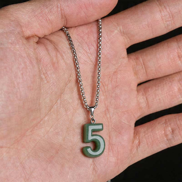Buddha Stones Natural 0-9 Angel Numbers Jade Titanium Steel Chain Prosperity Necklace Pendant - image 25