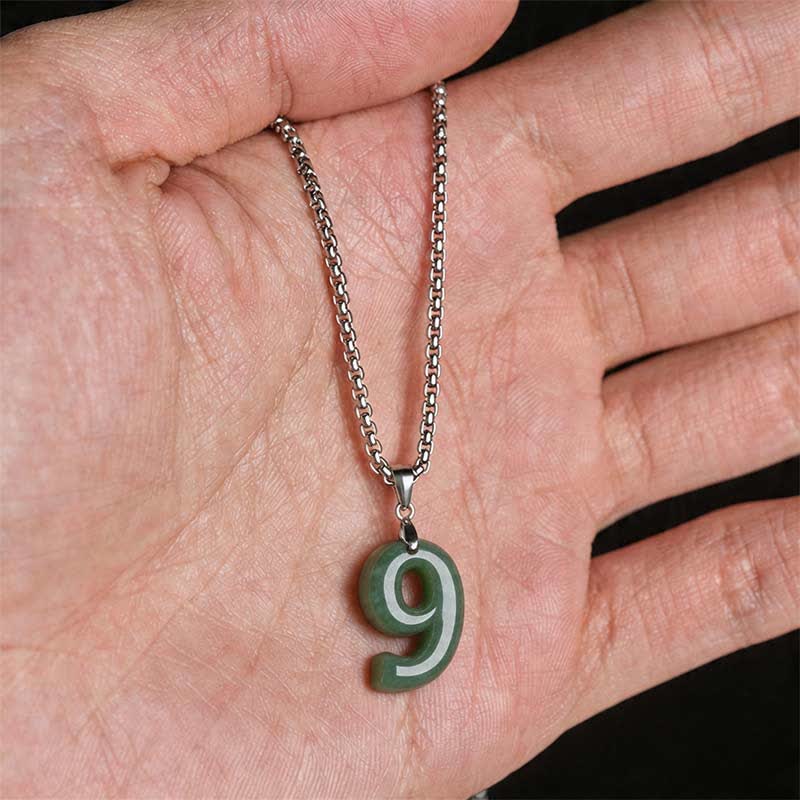 Buddha Stones Natural 0-9 Angel Numbers Jade Titanium Steel Chain Prosperity Necklace Pendant - image 41