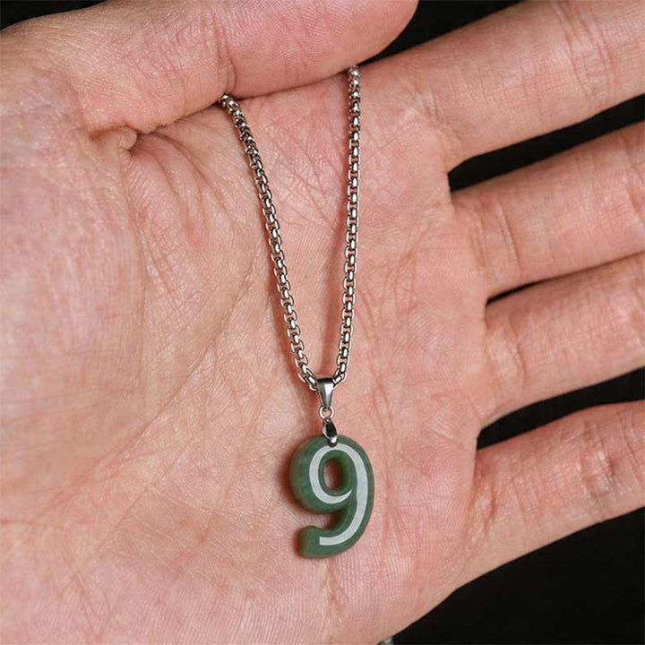 Buddha Stones Natural 0-9 Angel Numbers Jade Titanium Steel Chain Prosperity Necklace Pendant - image 41