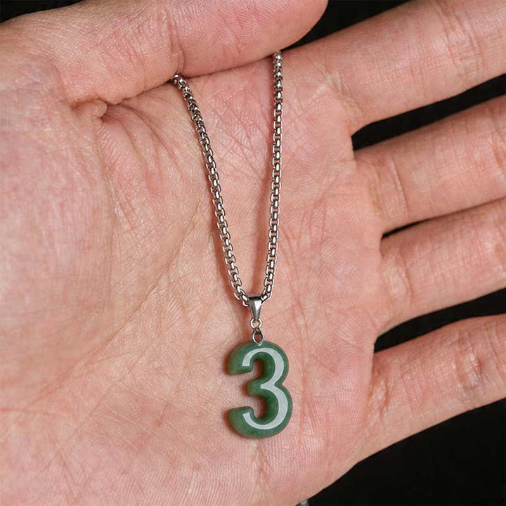 Buddha Stones Natural 0-9 Angel Numbers Jade Titanium Steel Chain Prosperity Necklace Pendant - image 17