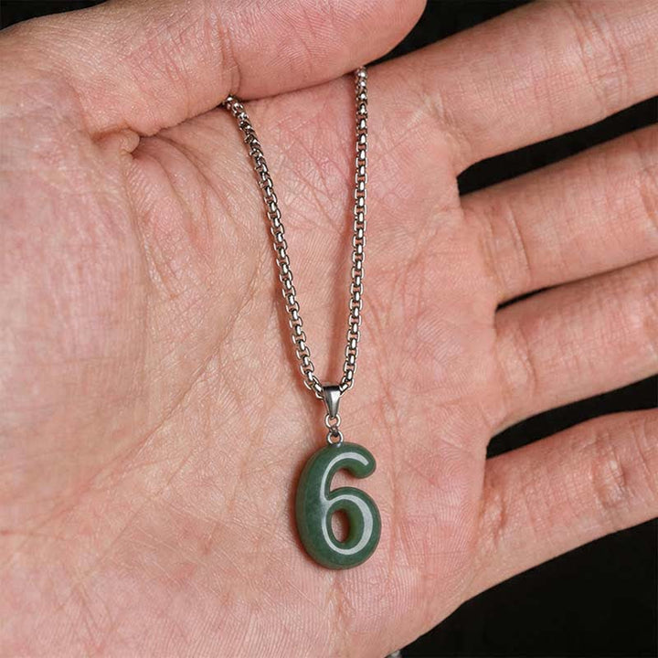 Buddha Stones Natural 0-9 Angel Numbers Jade Titanium Steel Chain Prosperity Necklace Pendant - image 29