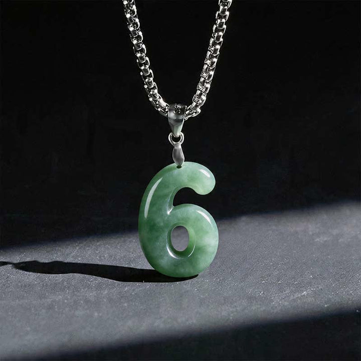 Buddha Stones Natural 0-9 Angel Numbers Jade Titanium Steel Chain Prosperity Necklace Pendant - 6 - image 26