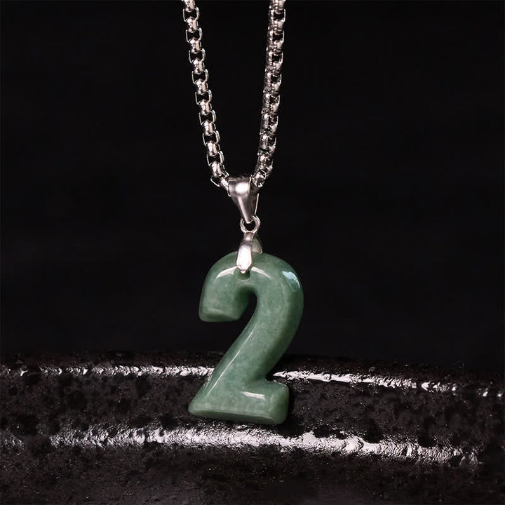 Buddha Stones Natural 0-9 Angel Numbers Jade Titanium Steel Chain Prosperity Necklace Pendant - image 12