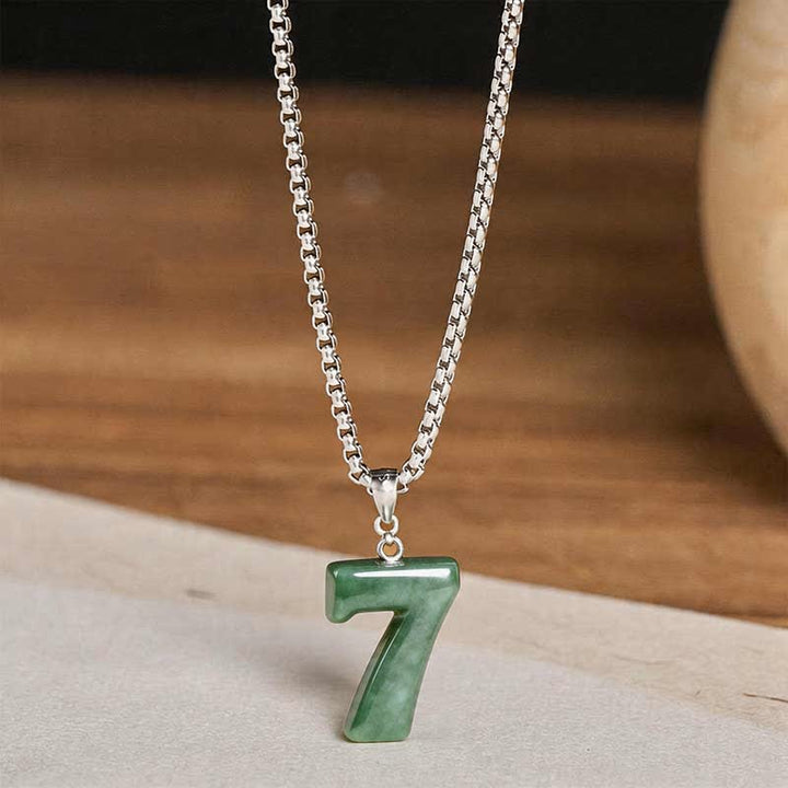 Buddha Stones Natural 0-9 Angel Numbers Jade Titanium Steel Chain Prosperity Necklace Pendant - image 31