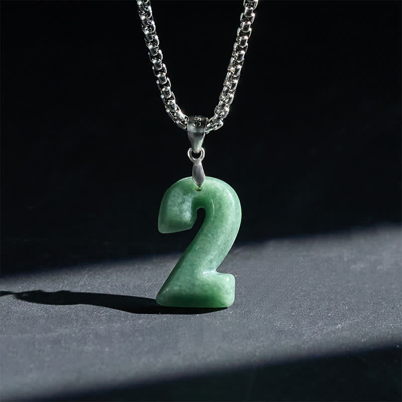 Buddha Stones Natural 0-9 Angel Numbers Jade Titanium Steel Chain Prosperity Necklace Pendant - 2 - image 8