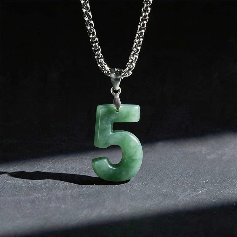 Buddha Stones Natural 0-9 Angel Numbers Jade Titanium Steel Chain Prosperity Necklace Pendant - 5 - image 22