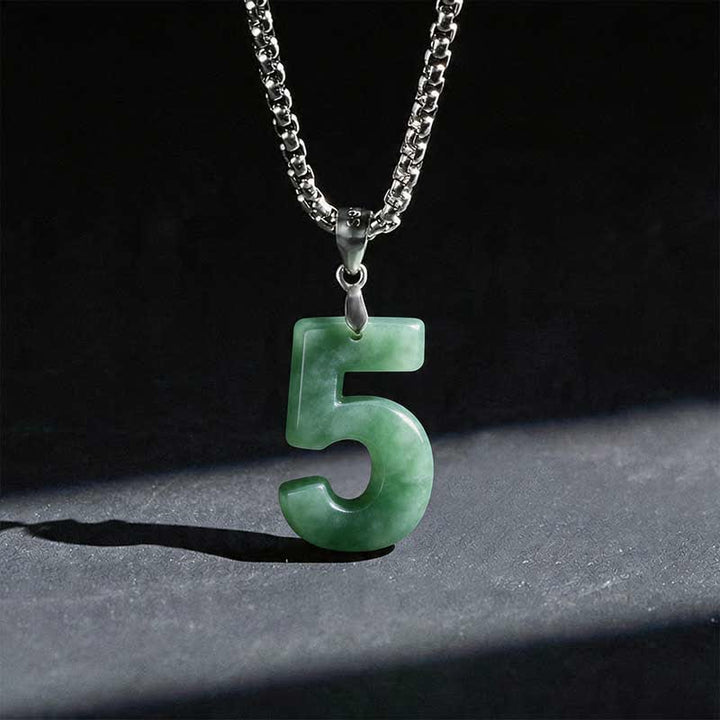 Buddha Stones Natural 0-9 Angel Numbers Jade Titanium Steel Chain Prosperity Necklace Pendant - 5 - image 22