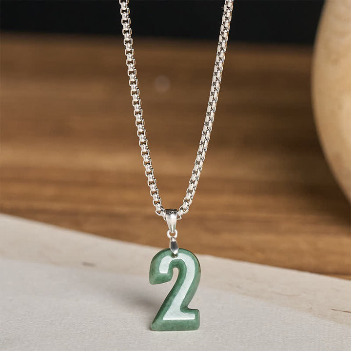 Buddha Stones Natural 0-9 Angel Numbers Jade Titanium Steel Chain Prosperity Necklace Pendant - image 9