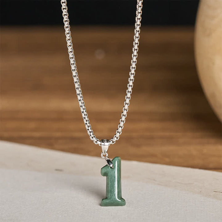 Buddha Stones Natural 0-9 Angel Numbers Jade Titanium Steel Chain Prosperity Necklace Pendant - image 2