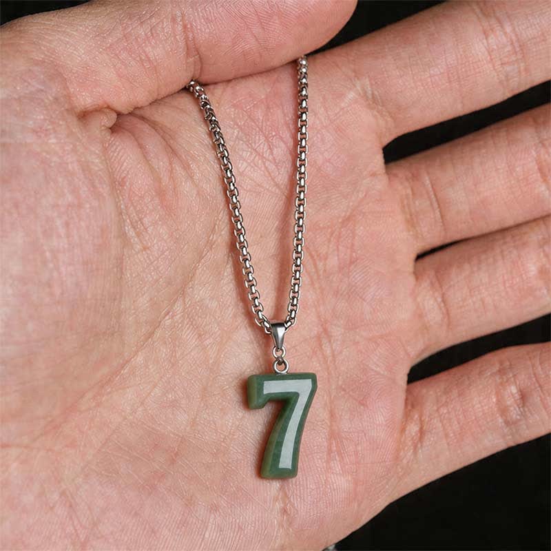 Buddha Stones Natural 0-9 Angel Numbers Jade Titanium Steel Chain Prosperity Necklace Pendant - image 33