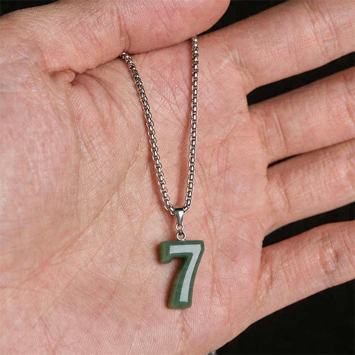 Buddha Stones Natural 0-9 Angel Numbers Jade Titanium Steel Chain Prosperity Necklace Pendant - image 33