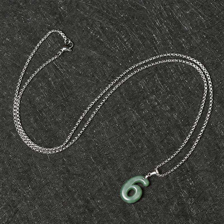 Buddha Stones Natural 0-9 Angel Numbers Jade Titanium Steel Chain Prosperity Necklace Pendant - image 28