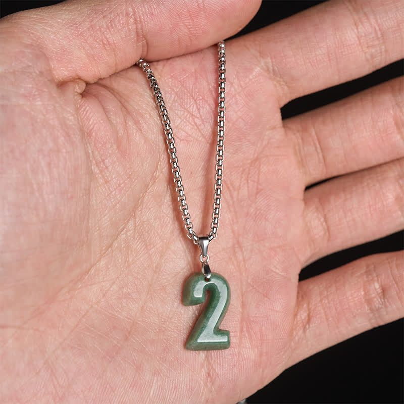 Buddha Stones Natural 0-9 Angel Numbers Jade Titanium Steel Chain Prosperity Necklace Pendant - image 13