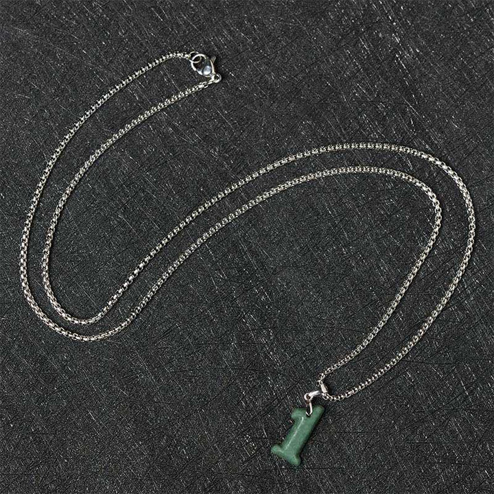 Buddha Stones Natural 0-9 Angel Numbers Jade Titanium Steel Chain Prosperity Necklace Pendant - image 3