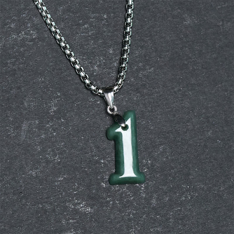 Buddha Stones Natural 0-9 Angel Numbers Jade Titanium Steel Chain Prosperity Necklace Pendant - image 4