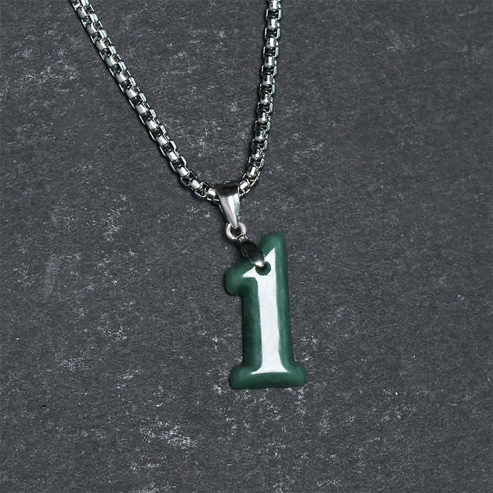 Buddha Stones Natural 0-9 Angel Numbers Jade Titanium Steel Chain Prosperity Necklace Pendant - image 4