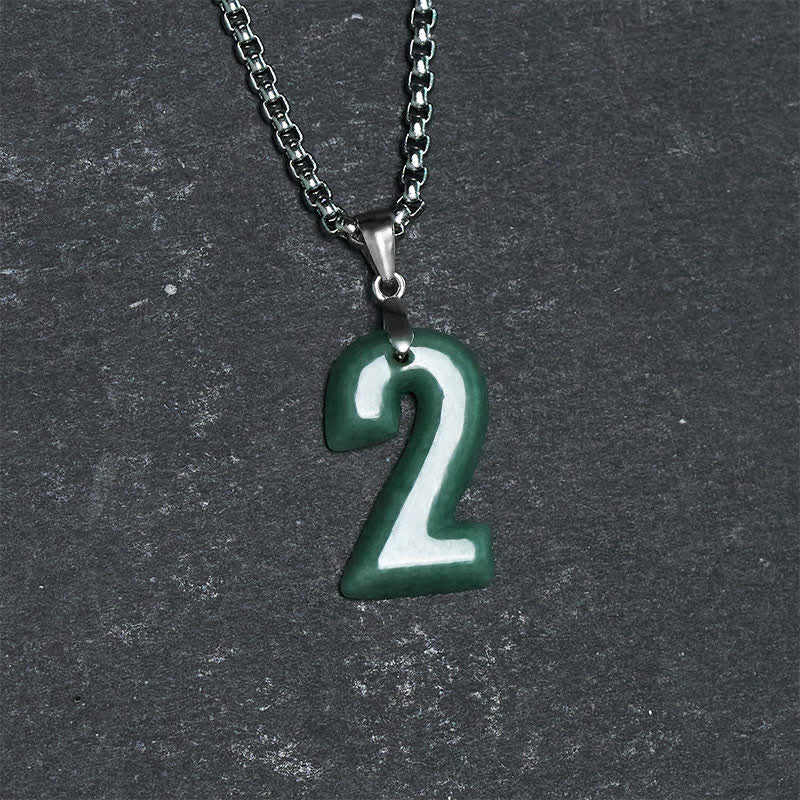 Buddha Stones Natural 0-9 Angel Numbers Jade Titanium Steel Chain Prosperity Necklace Pendant - image 11