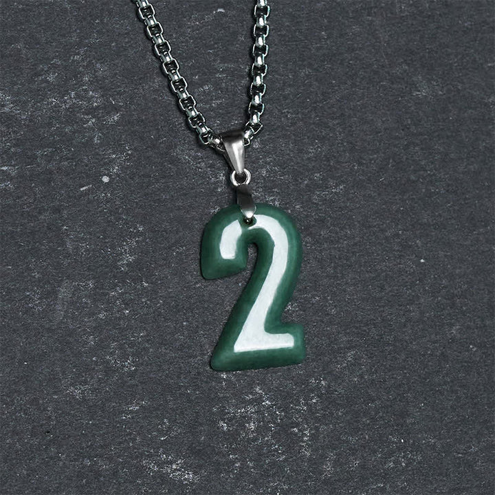 Buddha Stones Natural 0-9 Angel Numbers Jade Titanium Steel Chain Prosperity Necklace Pendant - image 11